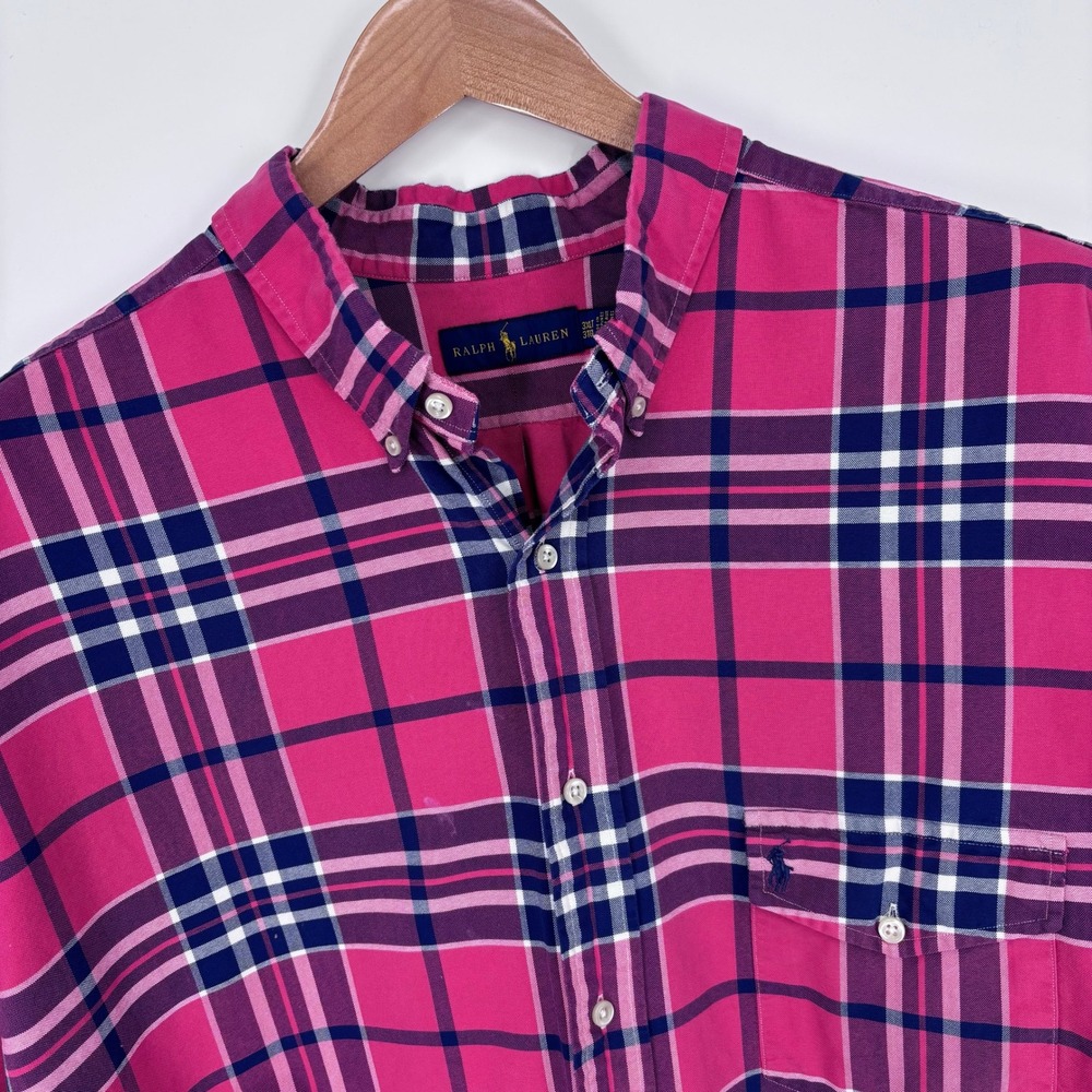 Polo Ralph Lauren Pink Plaid Short Sleeve Button Down Shirt Mens 3XLT *FLAW